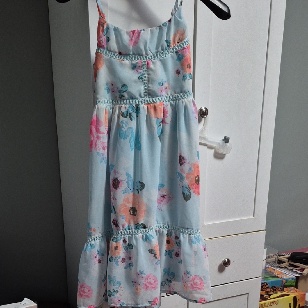Place Floral Kids Dress in Blue and Pink